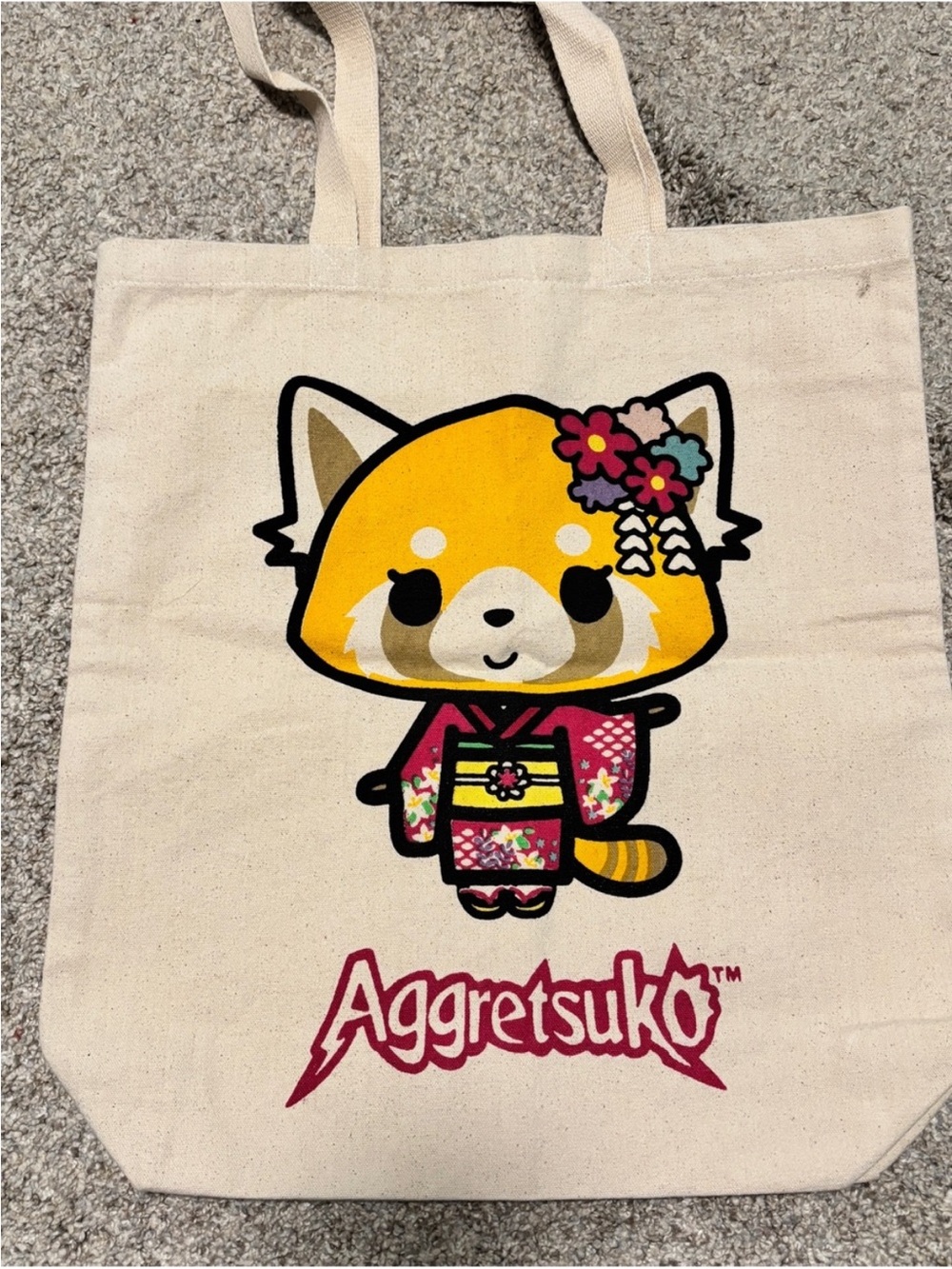 Aggretsuko Spring Sakura Canvas Tote Bag with Floral Kimono Design